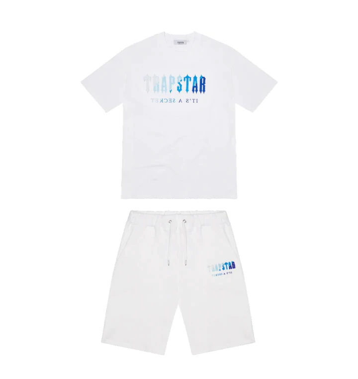 TRAPSTAR CHENILLE DECODED T-SHIRT & SHORTS 'WHITE ICE'