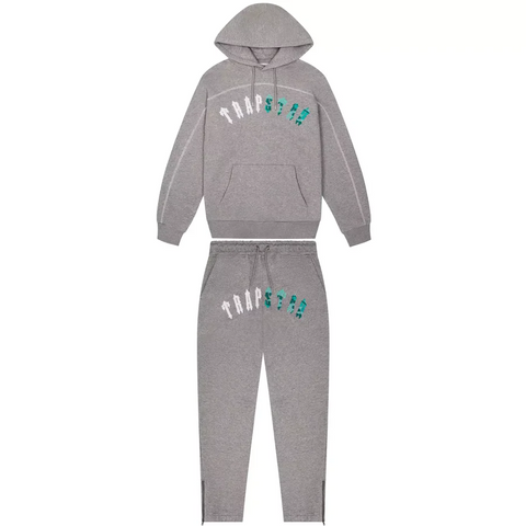 TRAPSTAR IRONGATE CHENILLE ARCH HOODIE TRACHSUIT 'GREY/SEA BLUE'