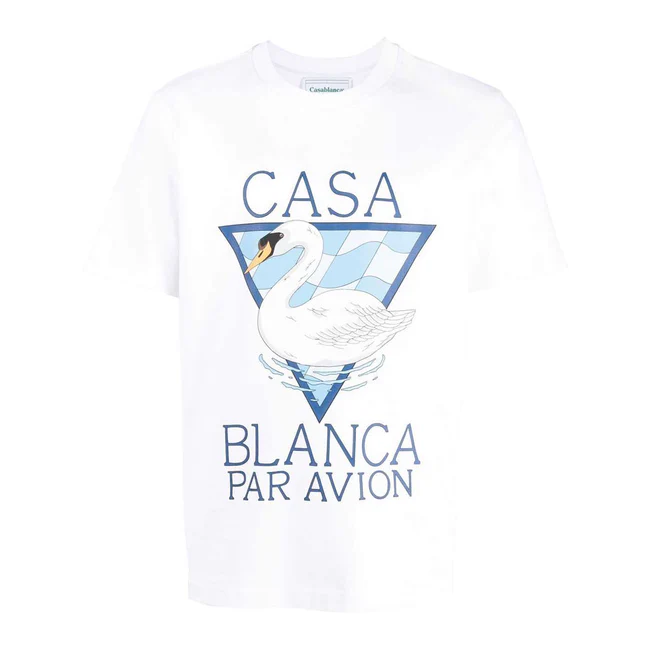 CASABLANCA PAR AVION SCREEN PRINTED T-SHIRT 'WHITE/BLUE'
